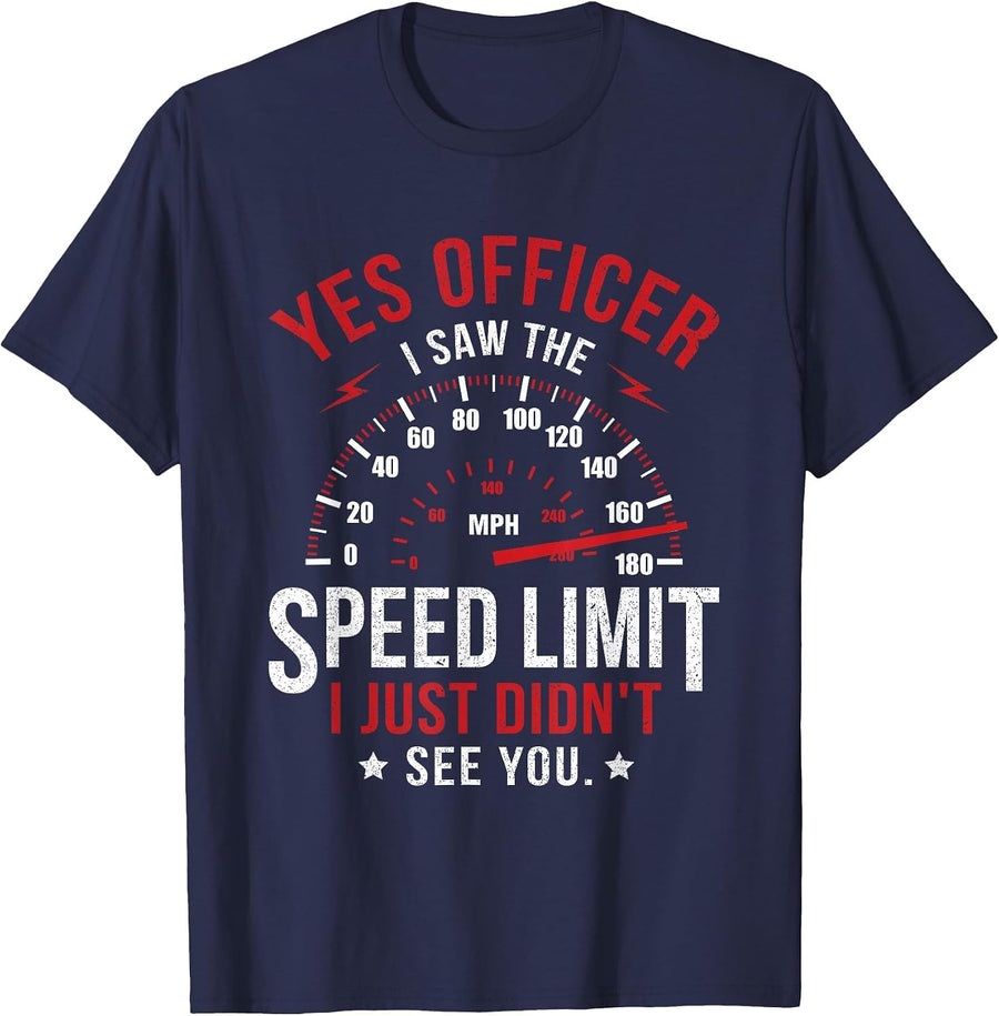 Yes Officer Speeding Ticket for Car Enthusiasts & Mechanics T-Shirt - Navy Blue