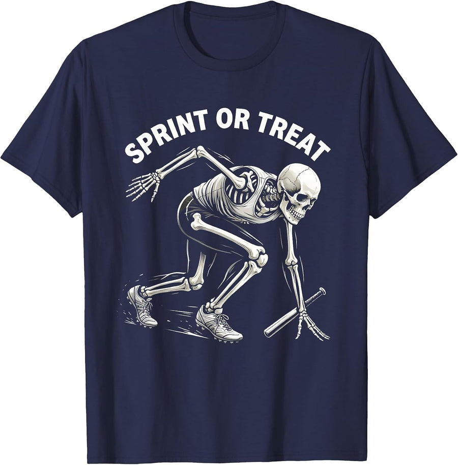Sprint Or Treat Skeleton Running Halloween Costume Runner T-Shirt - Navy Blue