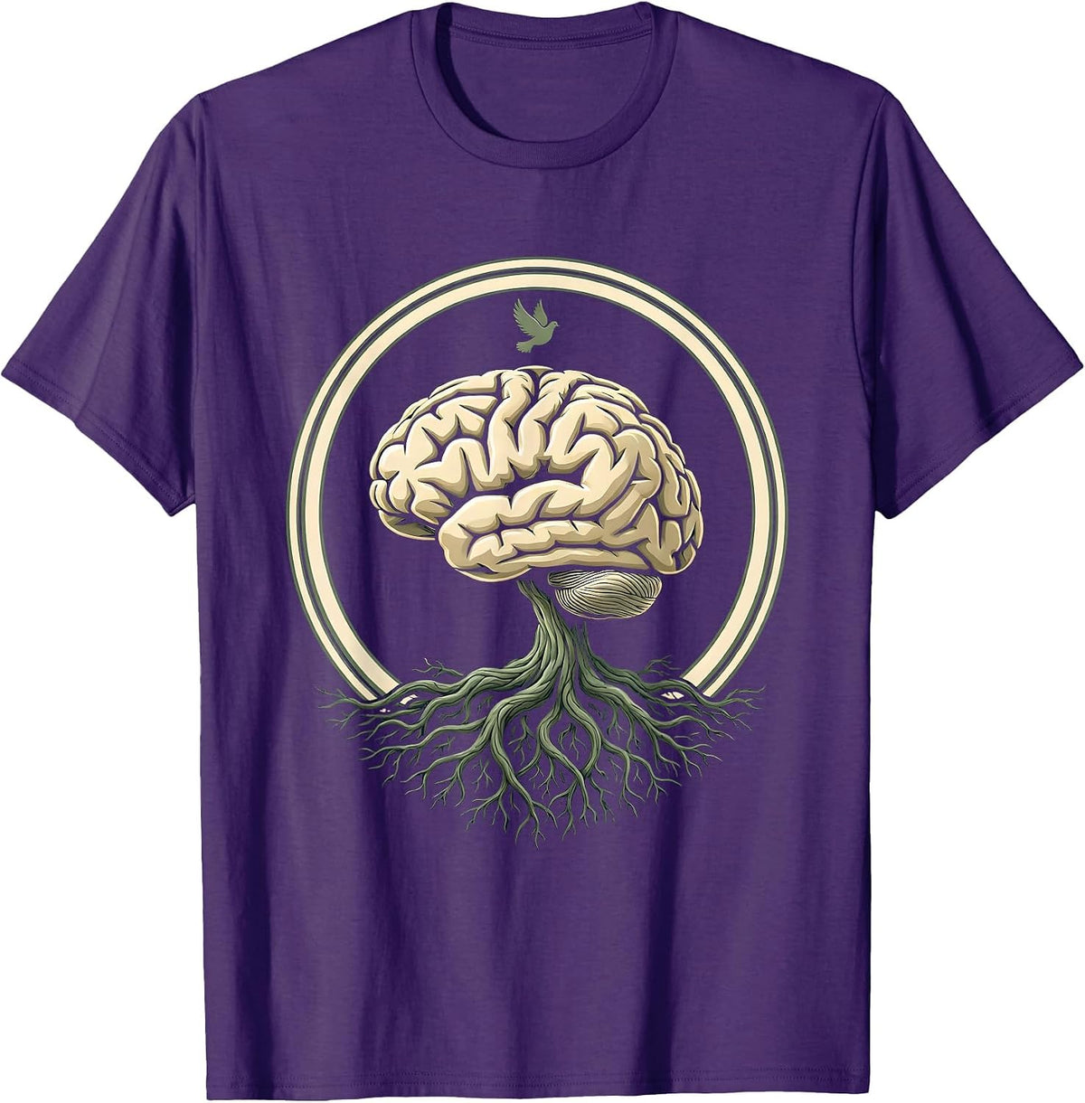 Men's Mental Health Matters Brain With Roots Illustration T-Shirt - Purple
