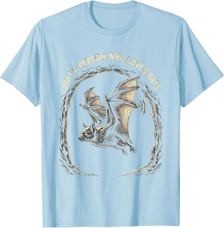 Men's Just A Person Who Loves Bats Funny Bat Lover Wildlife T-Shirt - Baby Blue