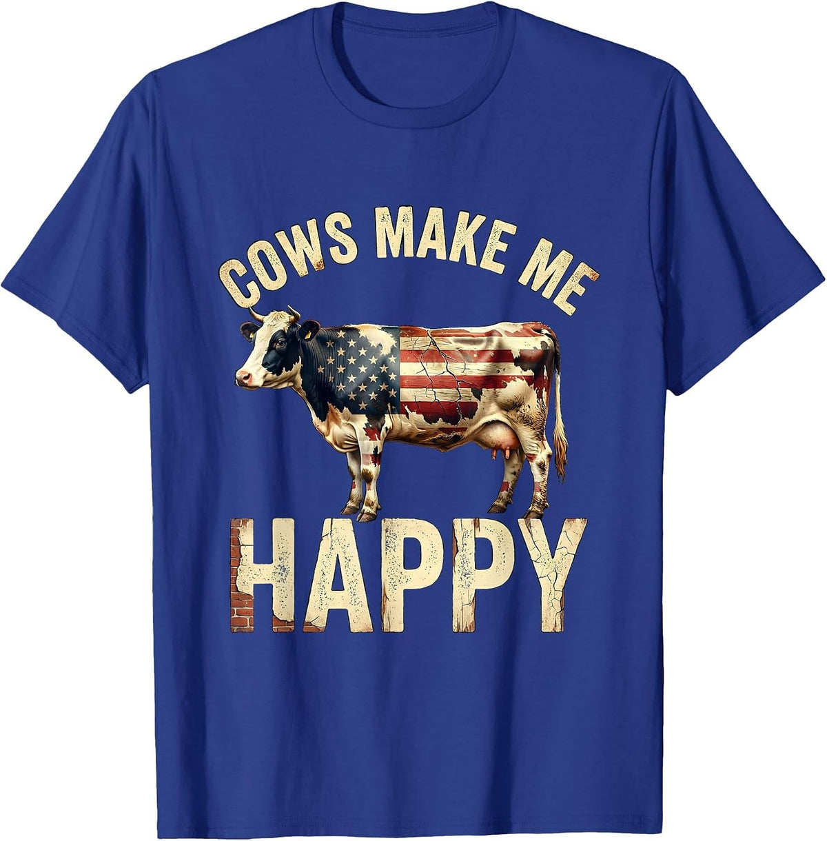 Cows Make Me Happy Cute Cow Lover Design T-Shirt - Royal Blue