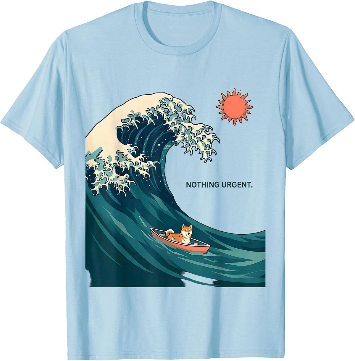 Men's Nothing Urgent Flat Vector Japanese Art Animal Meme Humor T-Shirt - Baby Blue