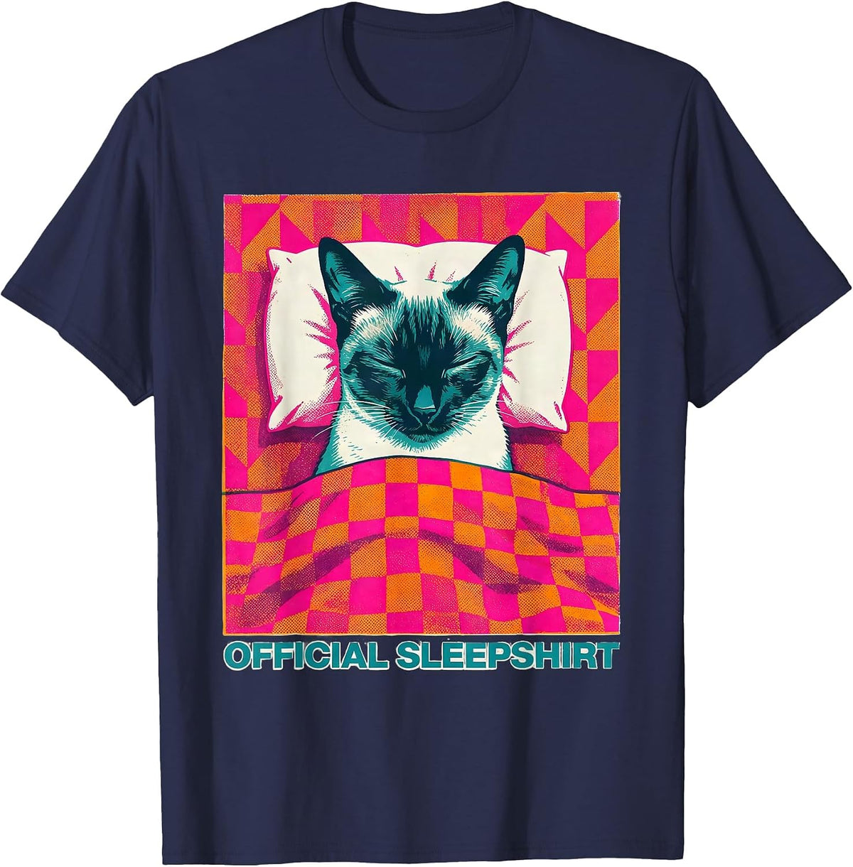 Official Sleepshirt Siamese Cat Cozy Napping Animal Lover T-Shirt - Navy Blue