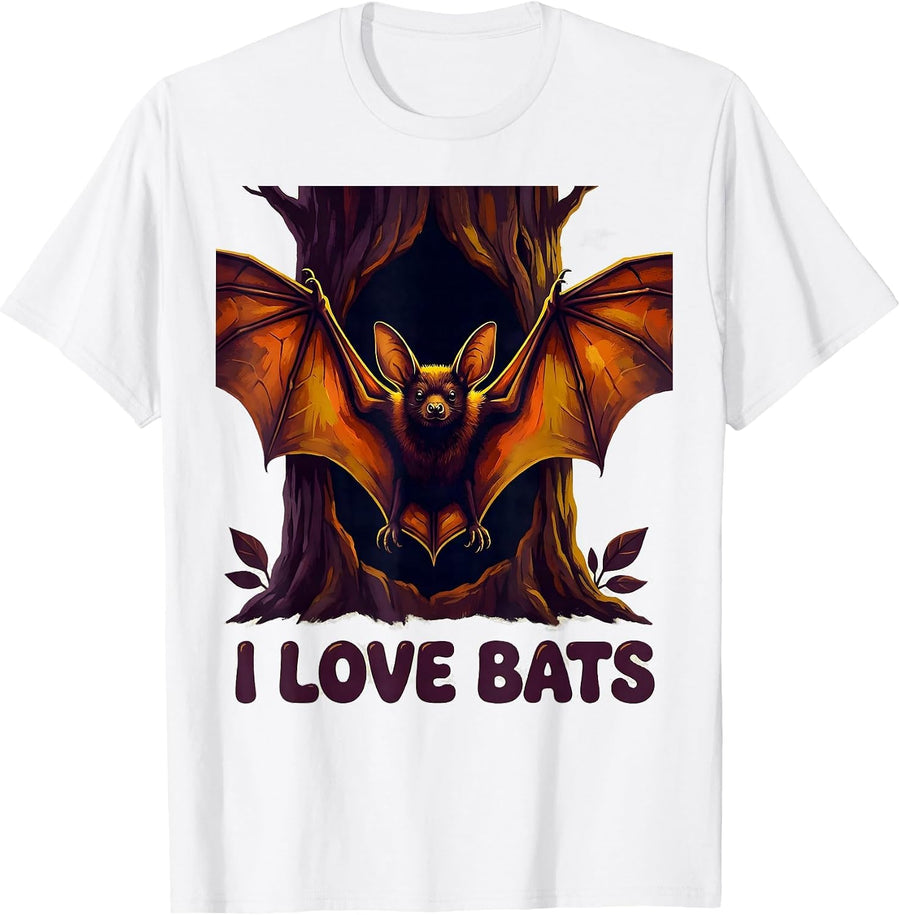 Men's I Love Bats Funny Bat Lover Wildlife Conservation Gothic T-Shirt - White