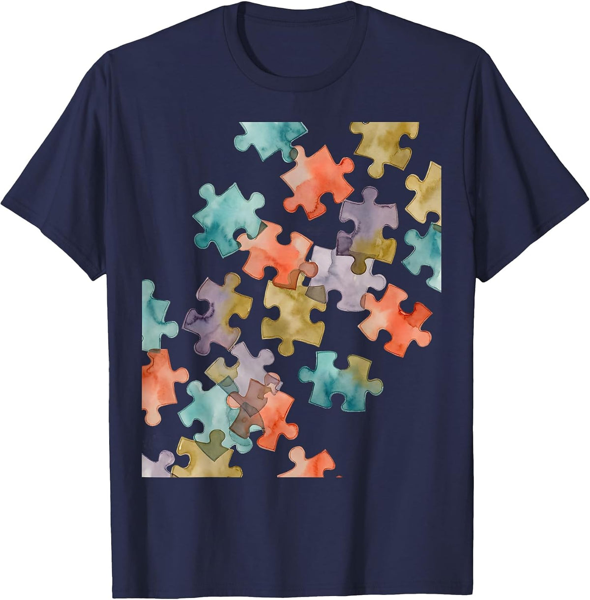 Neurodiversity Puzzle Pieces Graphic Design T-Shirt - Navy Blue