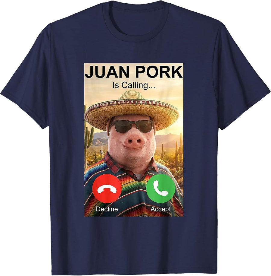 John Pork is Calling Brainrot Meme Mexican Men Teen Boys T-Shirt - Navy Blue