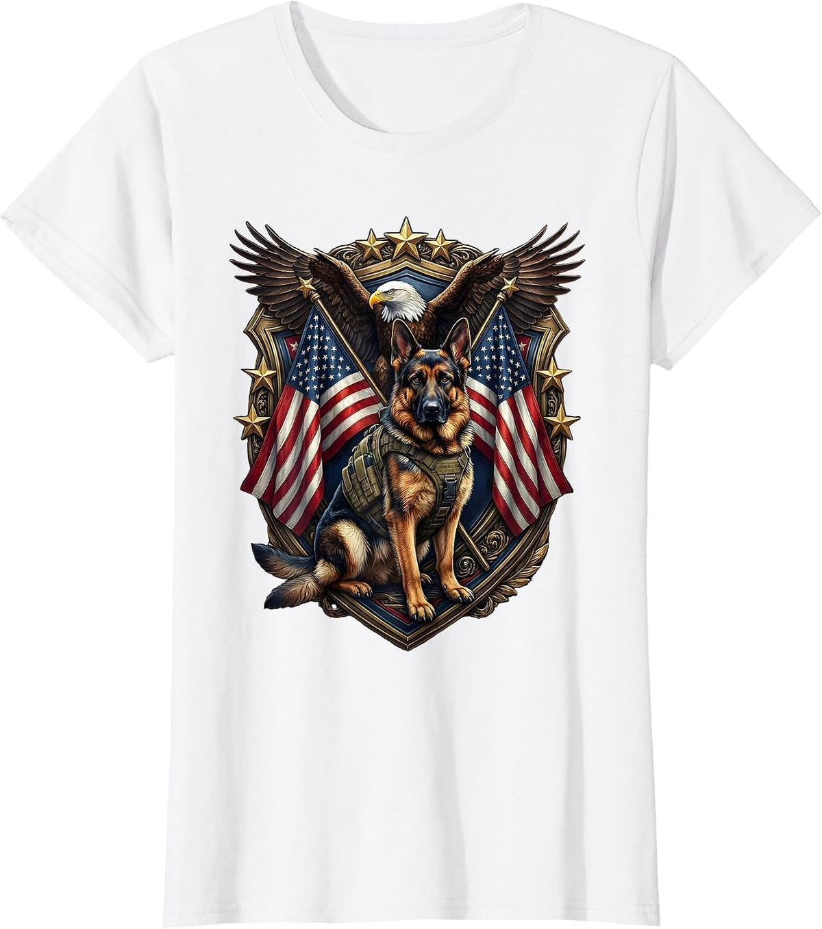 Women's K9 Tactical Dog Back the Blue Illustration T-Shirt - White
