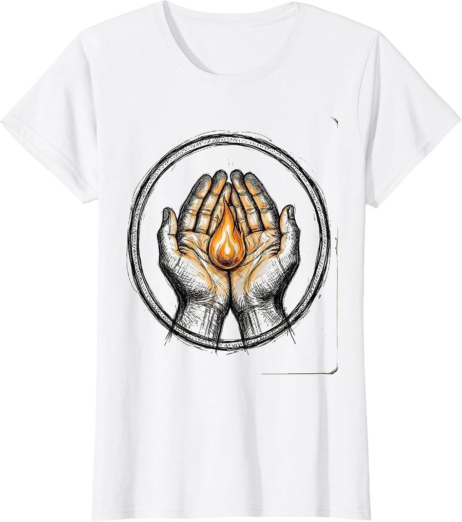 Women's Mental Health Matters Cupped Hands Glowing Flame T-Shirt - White