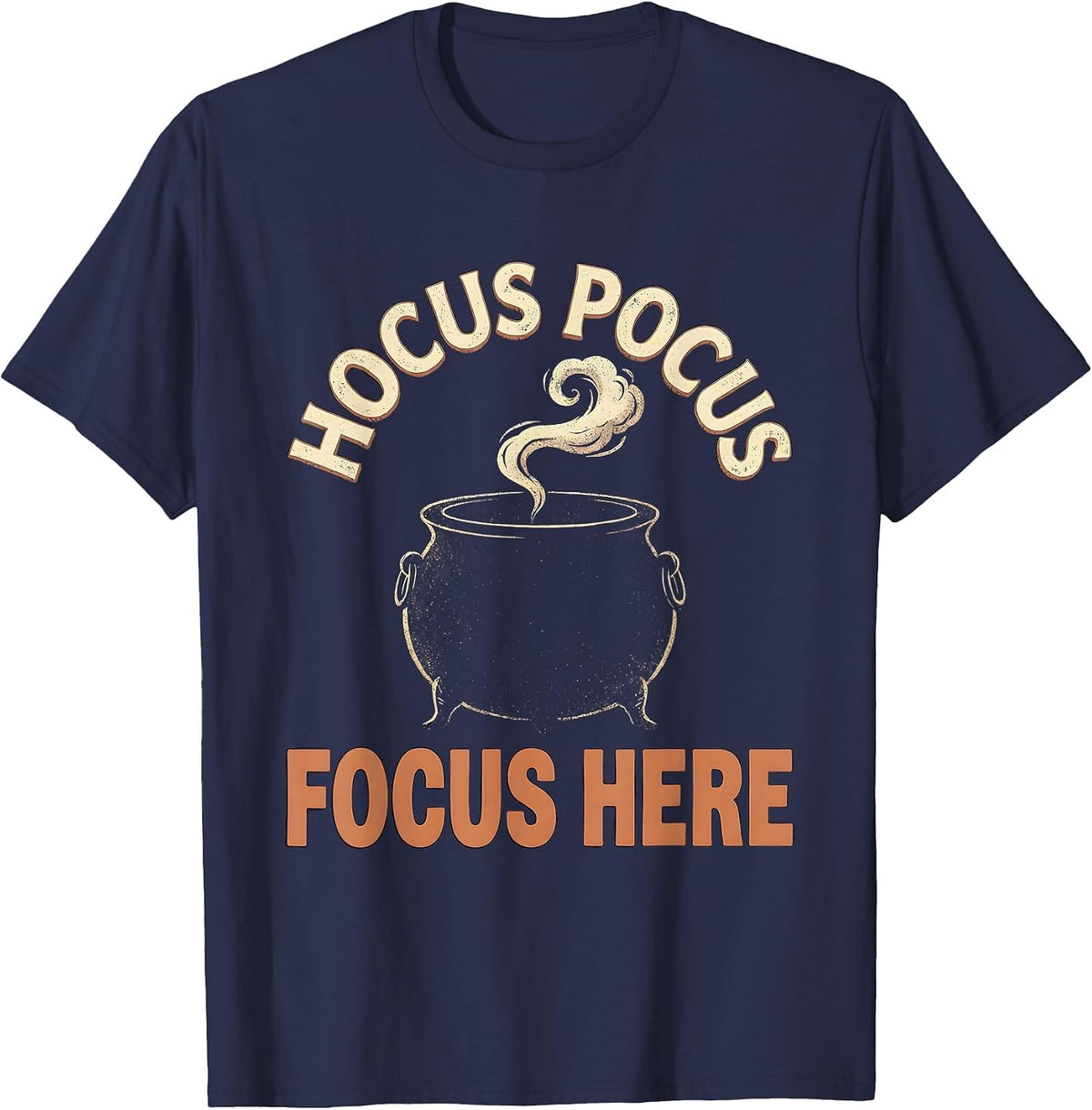 Men's Hocus Pocus Focus Here Vintage Funny Teacher Halloween T-Shirt - Navy Blue