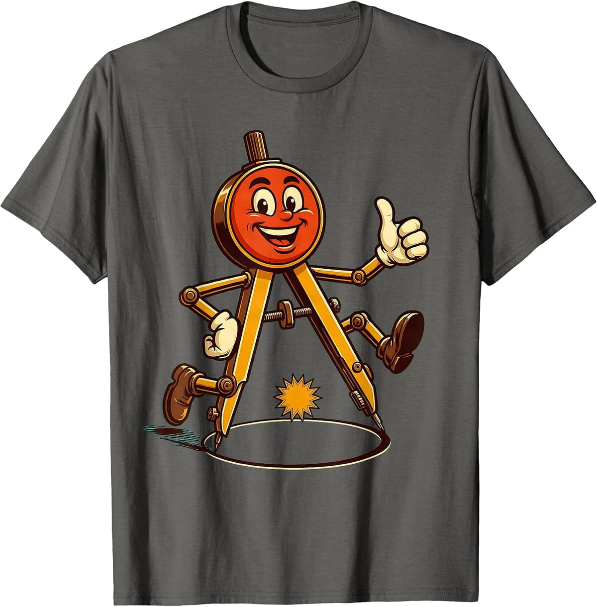 Men's Neon Compass Teacher Glowing Circle Art T-Shirt - Asphalt Grey