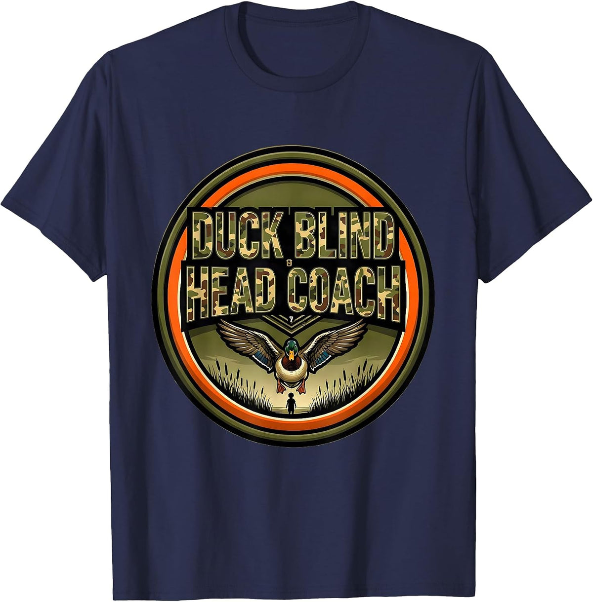 Duck Blind Head Coach Funny Duck Hunting Dad Camouflage T-Shirt - Navy Blue