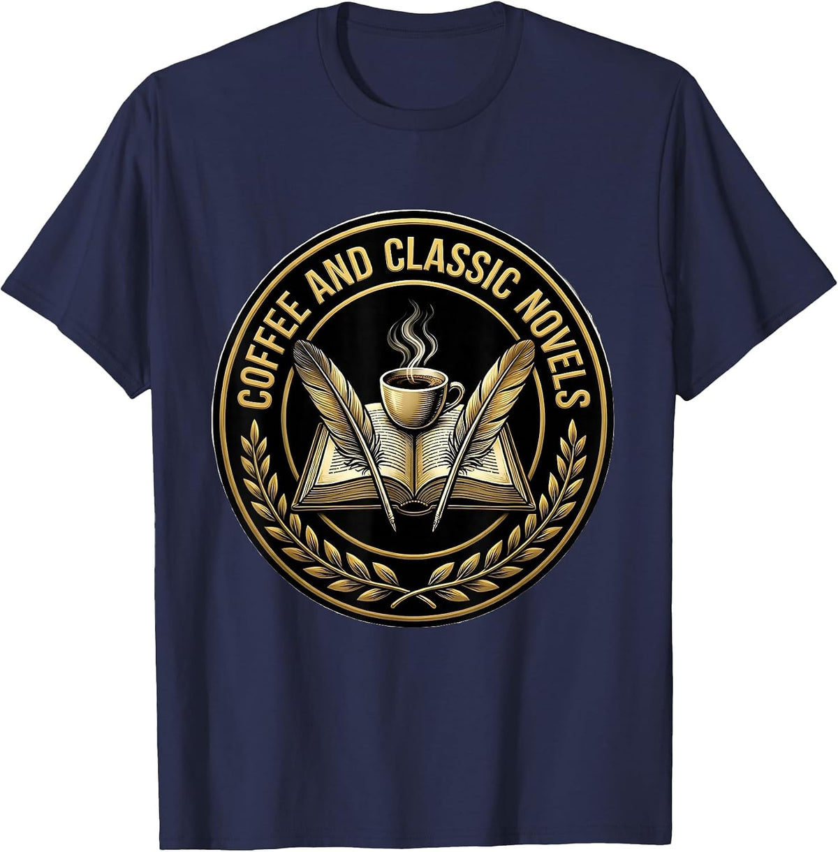 Coffee and Classic Novels English Teacher Design T-Shirt - Navy Blue