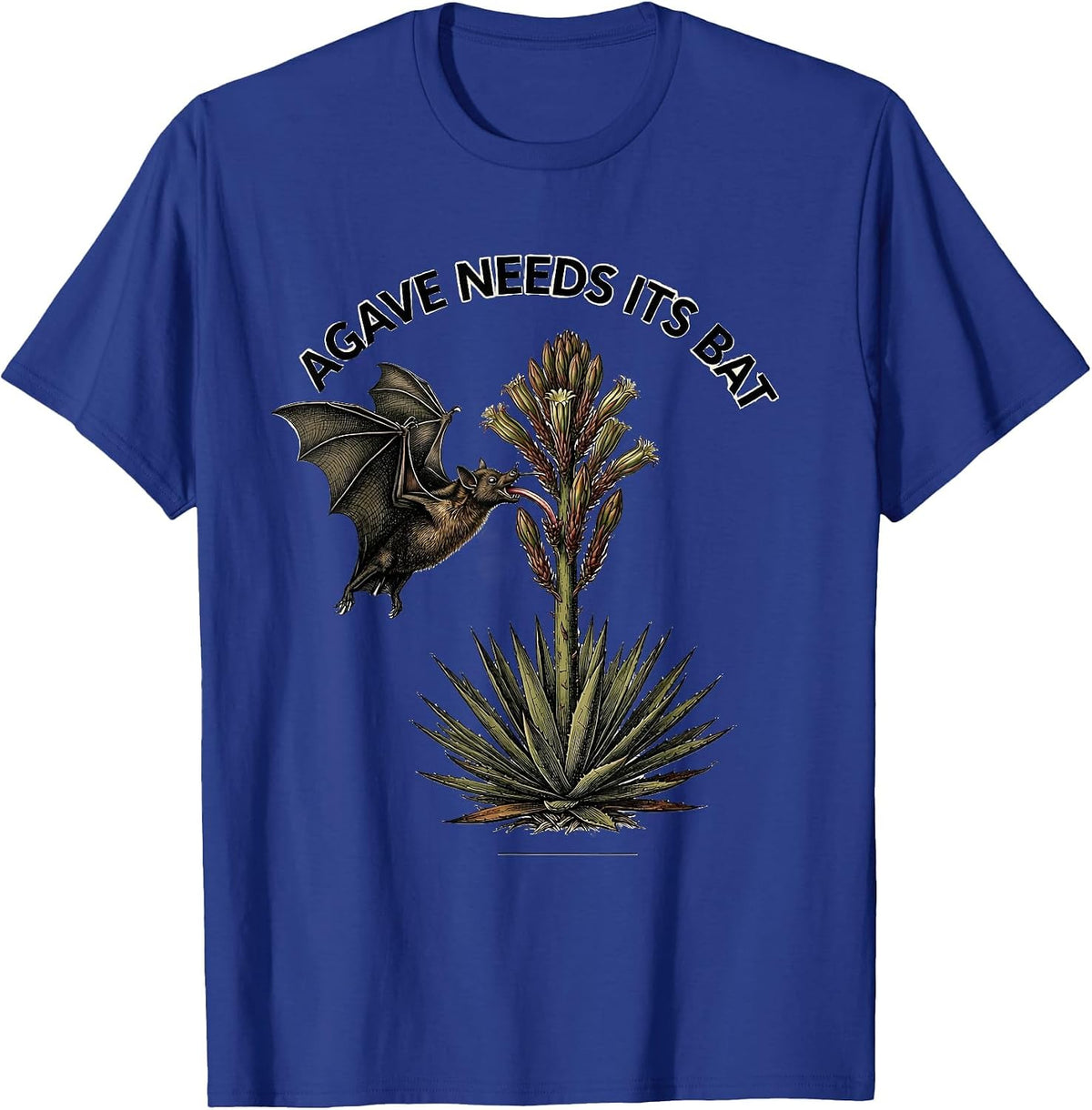 Men's Agave Needs Its Bat Botanical Bat Lover Wildlife T-Shirt - Royal Blue