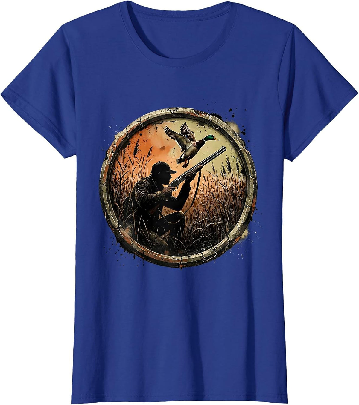 Women's Duck Hunter Rising From Marsh Reeds Graphic T-Shirt - Royal Blue