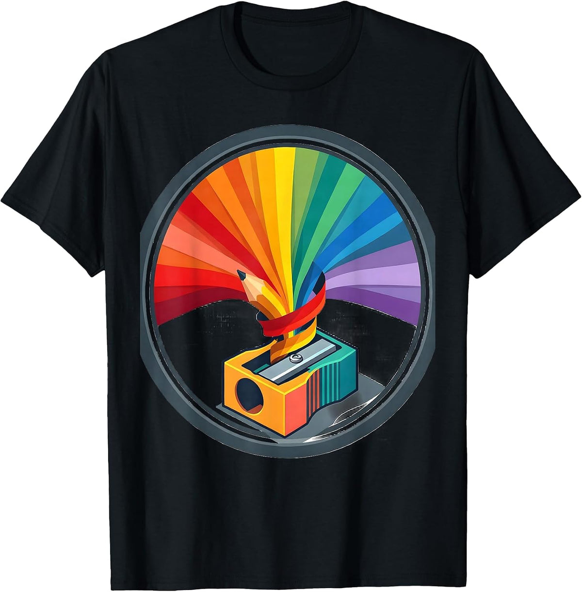 Men's Third Grade Teacher Rainbow Pencil Sharpener T-Shirt - Black
