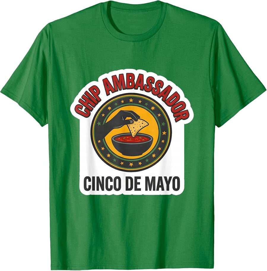 Men's Chip Ambassador Cinco de Mayo Party Humor Cultural Pride T-Shirt - Kelly Green