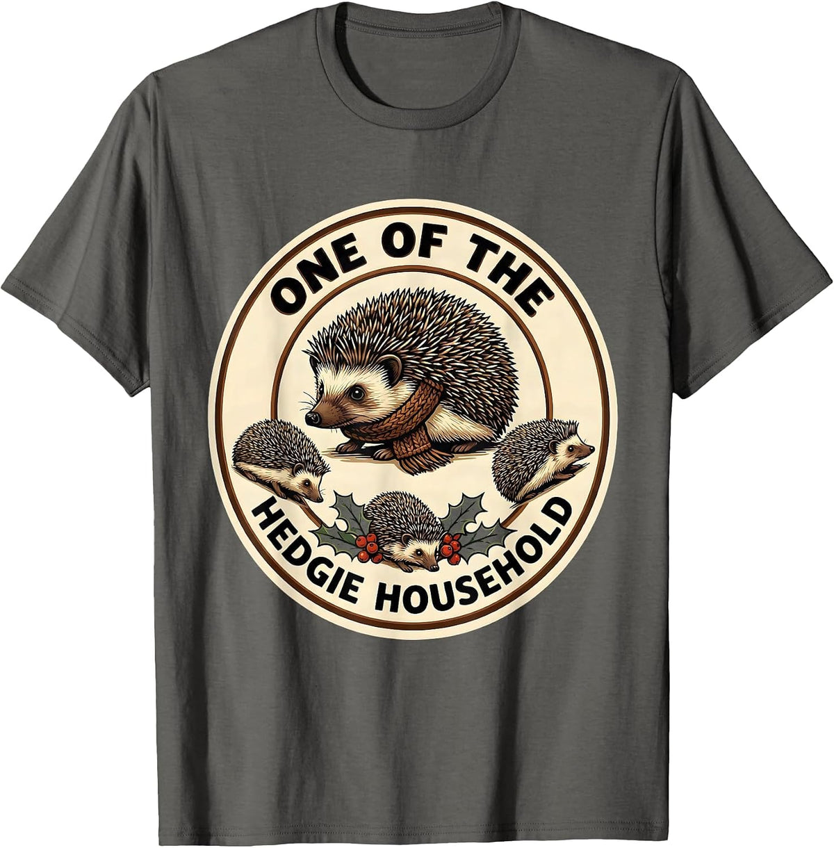 Men's One Of The Hedgie Household Cute Hedgehog Christmas Family T-Shirt - Asphalt Grey