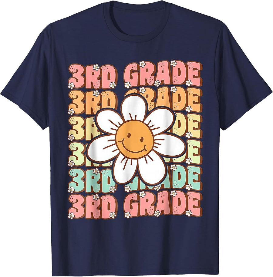 Groovy 3rd Grade Back to School T-Shirt - Navy Blue