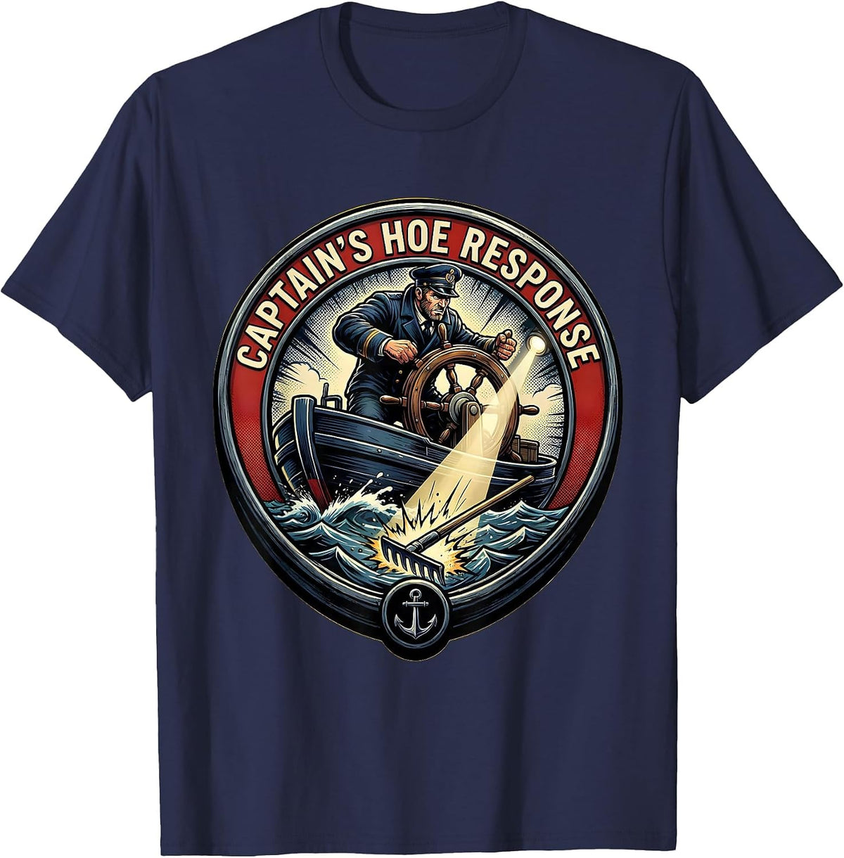 Captain's Hoe Response Comic Book Boating Pun Humor T-Shirt - Navy Blue