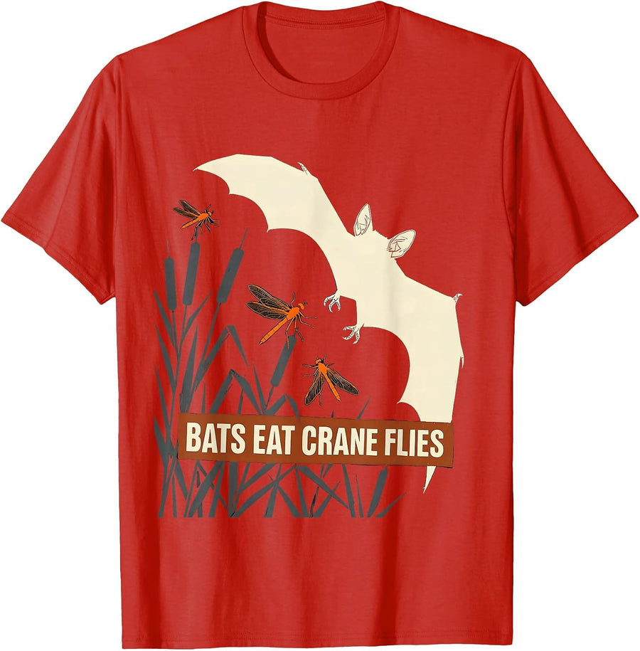 Men's Bats Eat Crane Flies Funny Bat Lover Halloween Nature T-Shirt - Red