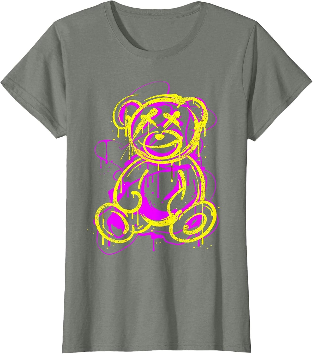 Graffiti Streetart Bear, Bear Cartoon Hip-hop pop Art T-Shirt - Olive Heather
