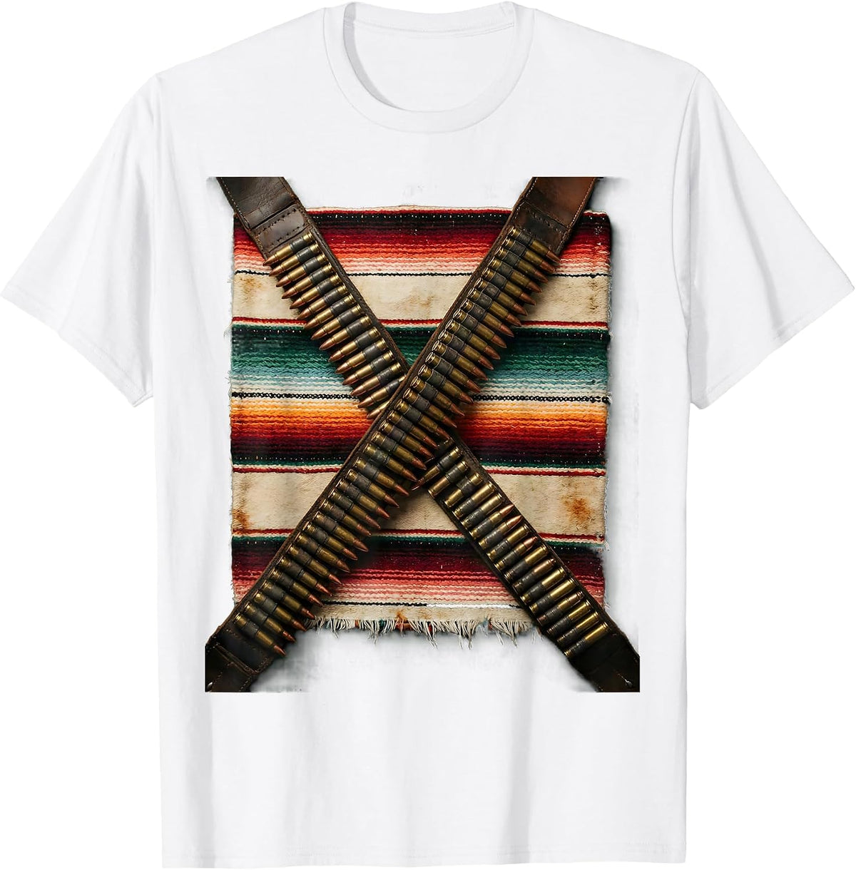 Men's Mexican Bandolier and Serape Crossed Design T-Shirt - White
