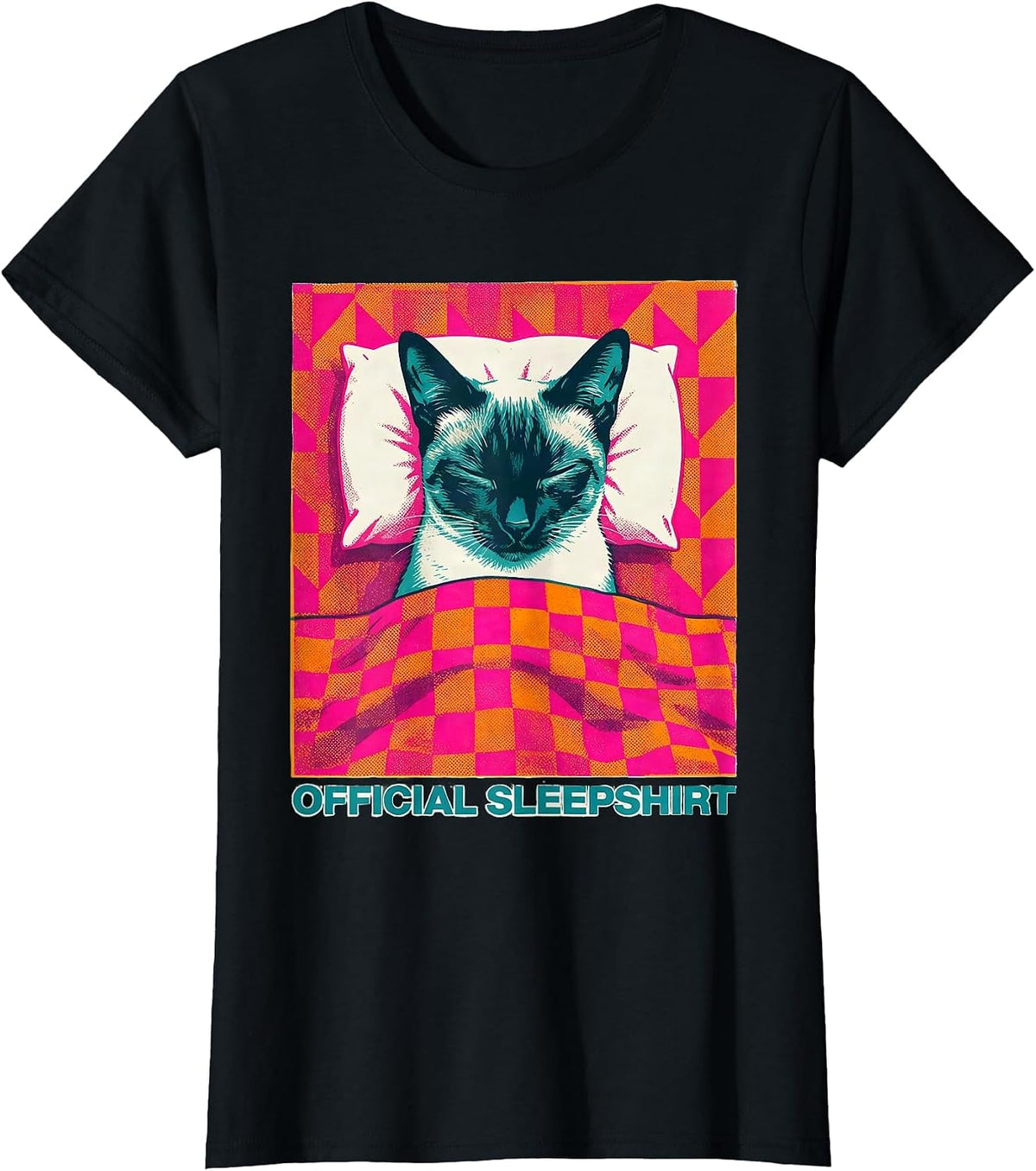 Official Sleepshirt Siamese Cat Cozy Napping Animal Lover T-Shirt - Black