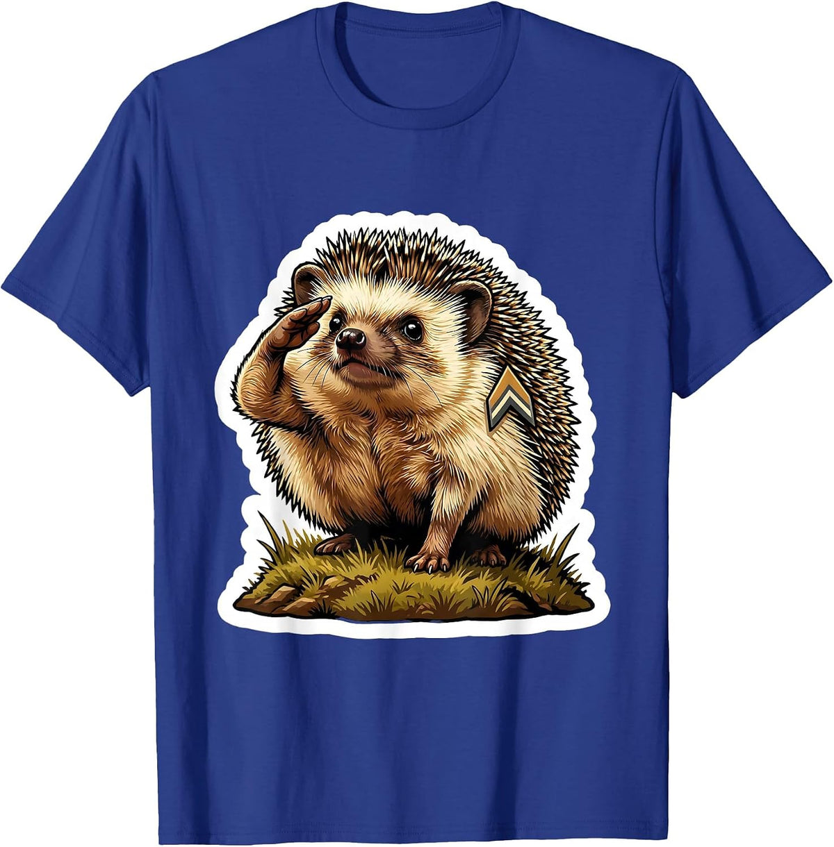 Men's Saluting Hedgehog Cute Animal Lover Whimsical Gift T-Shirt - Royal Blue
