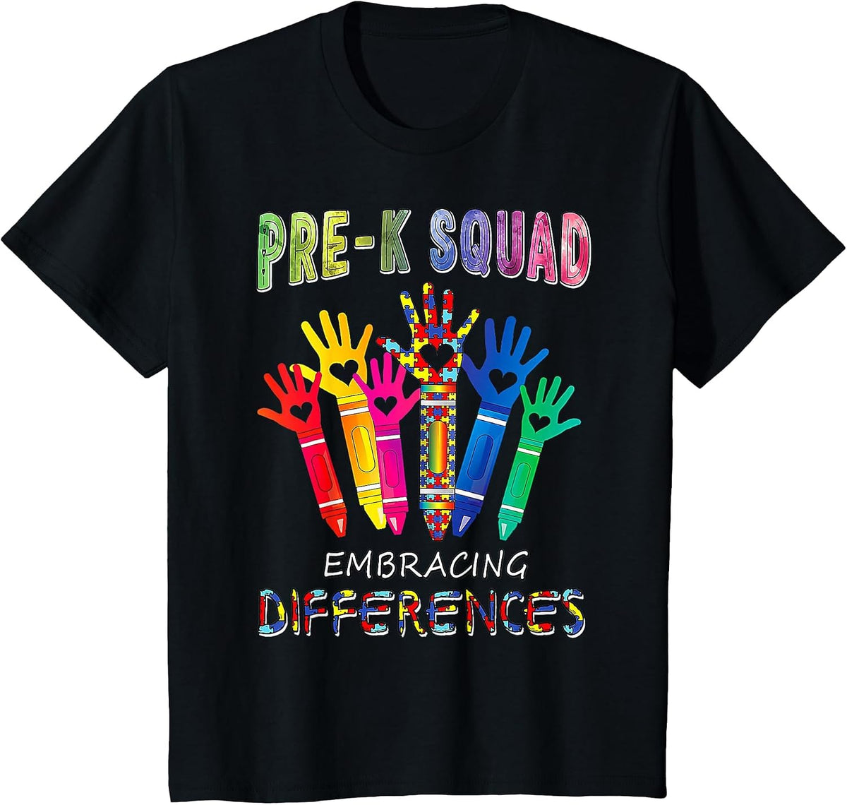 Pre K Squad Embracing Differences Autism Teacher T-Shirt - Black