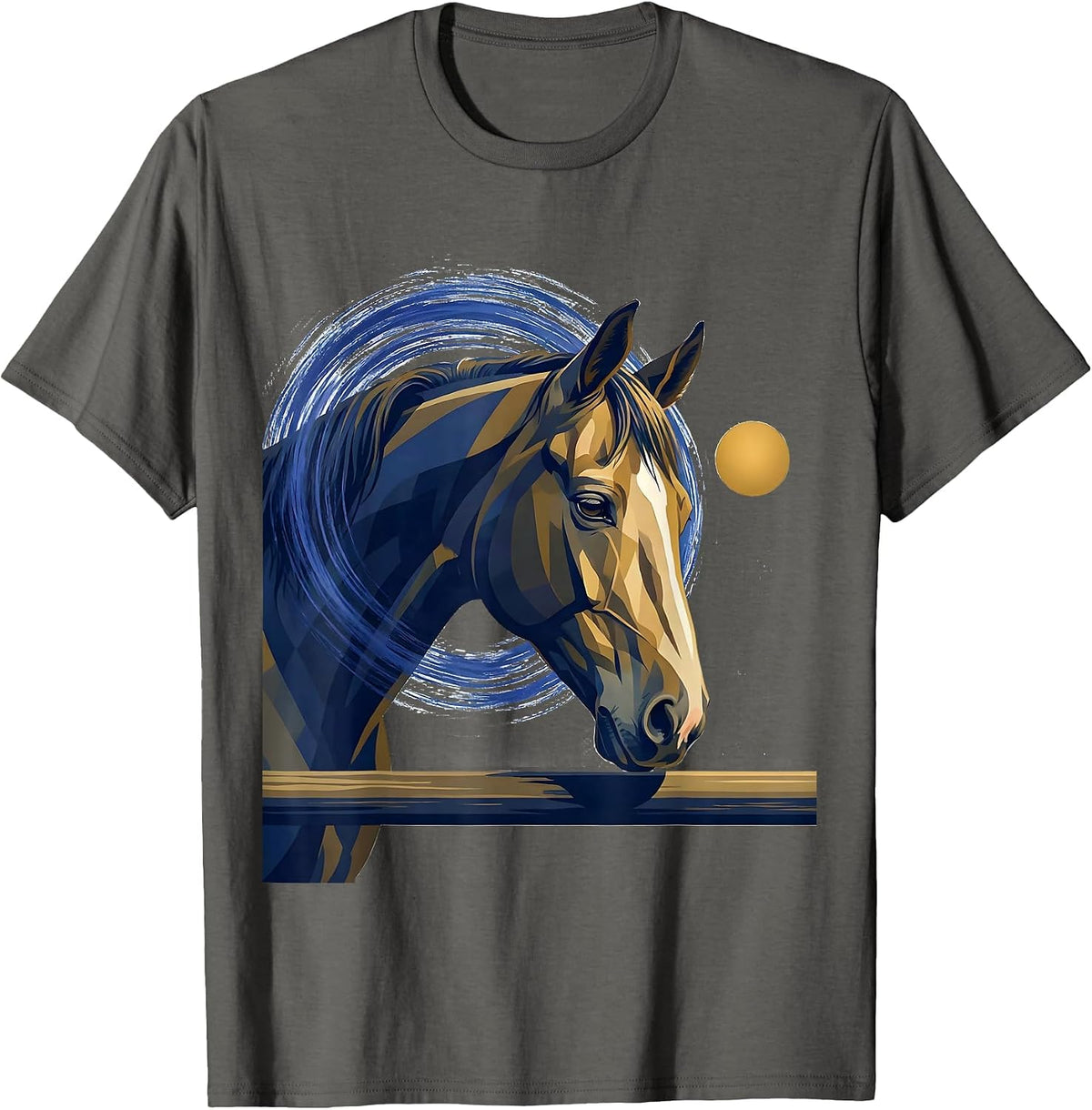 Men's Horse Night Portrait Illustration Animal Lover Keepsake T-Shirt - Asphalt Grey