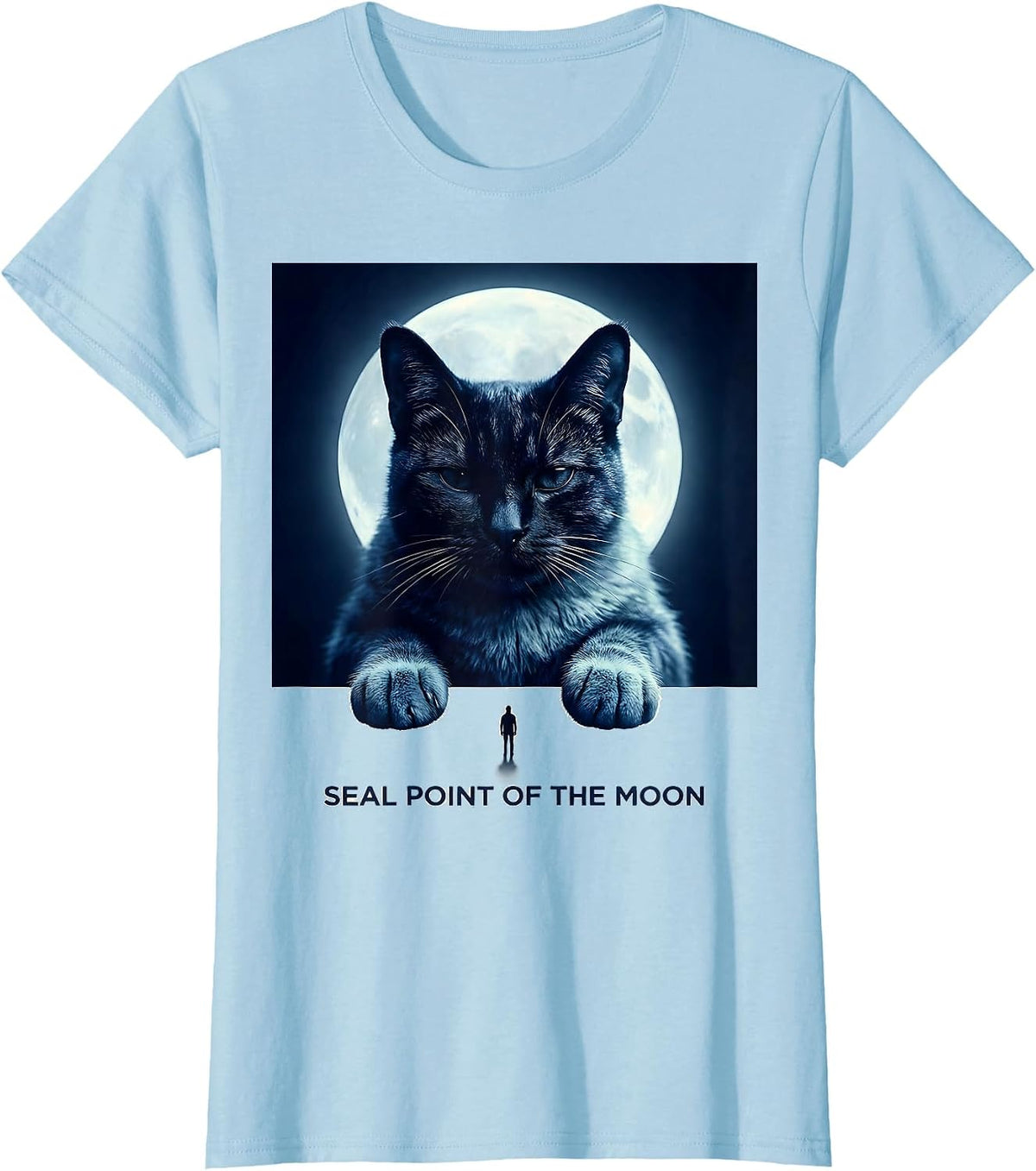 Women's Seal Point Of The Moon Funny Siamese Cat Lover Retro Design T-Shirt - Baby Blue
