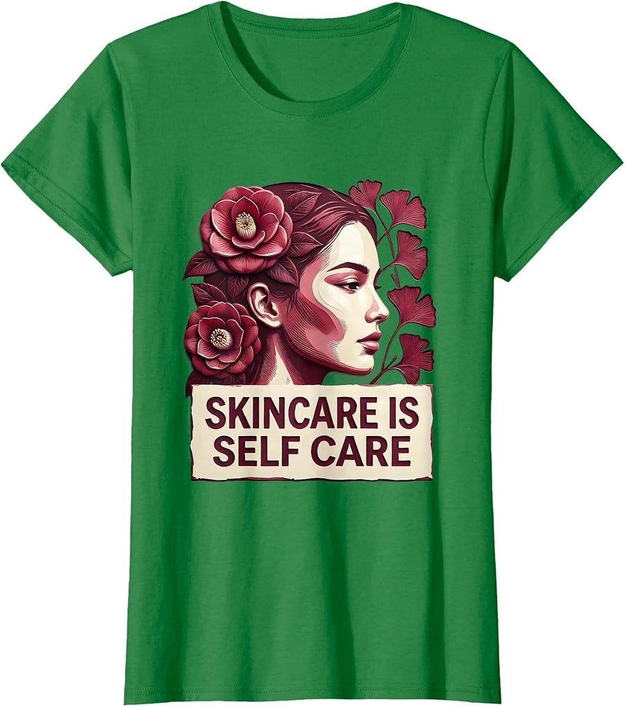Women's K-Beauty Glass Skin Skincare Is Self Care Design T-Shirt - Kelly Green