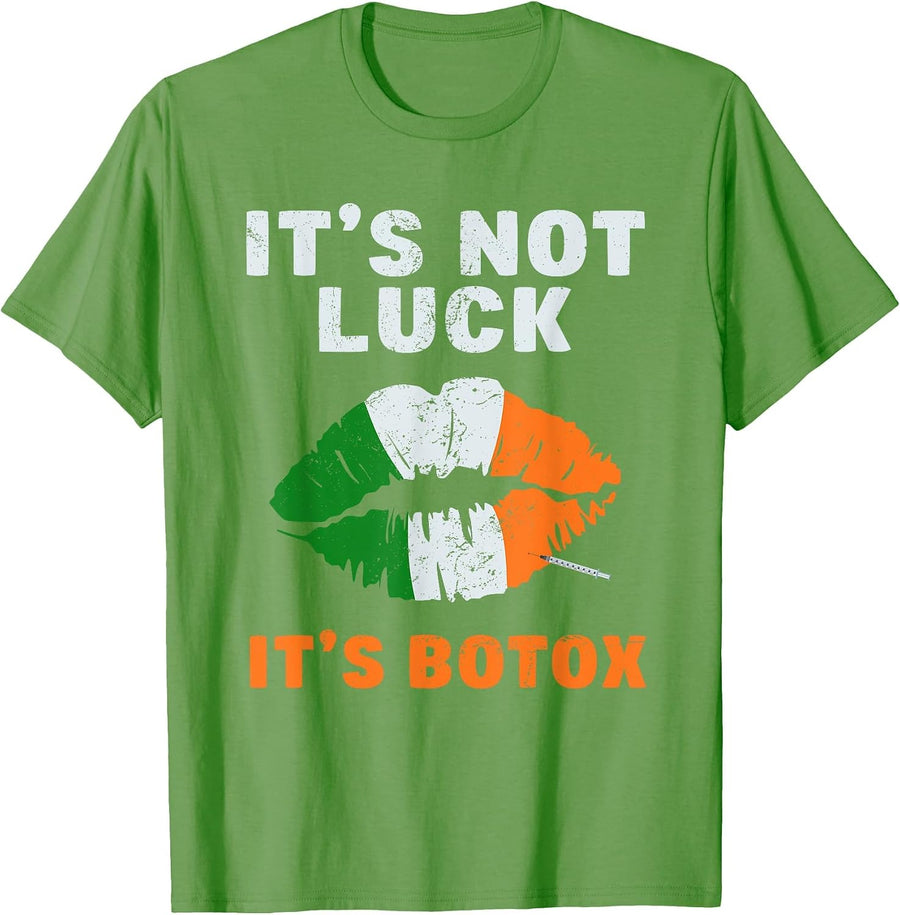 Not Luck It's Botox Esthetician St Patricks Day Leopard Lips T-Shirt - Grass Green