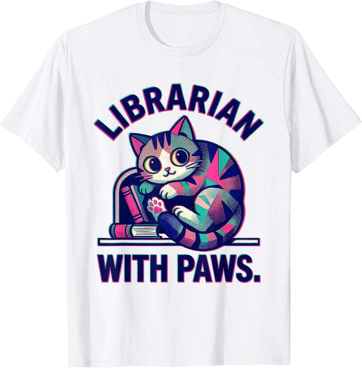 Men's Librarian With Paws Kawaii Cat Lover Cute Library Gift T-Shirt - White