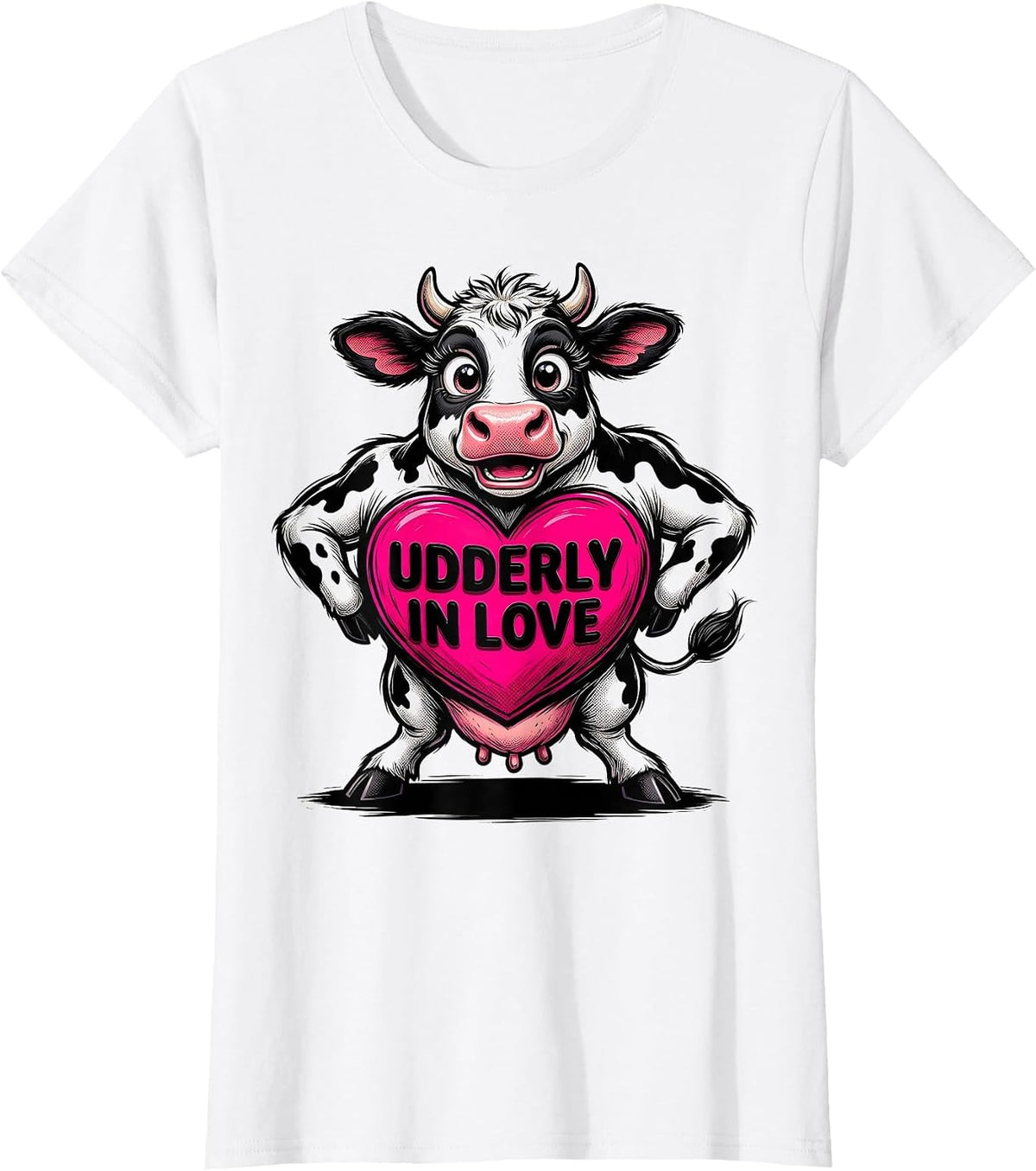 Udderly In Love Cute Cow Design for Women T-Shirt - White