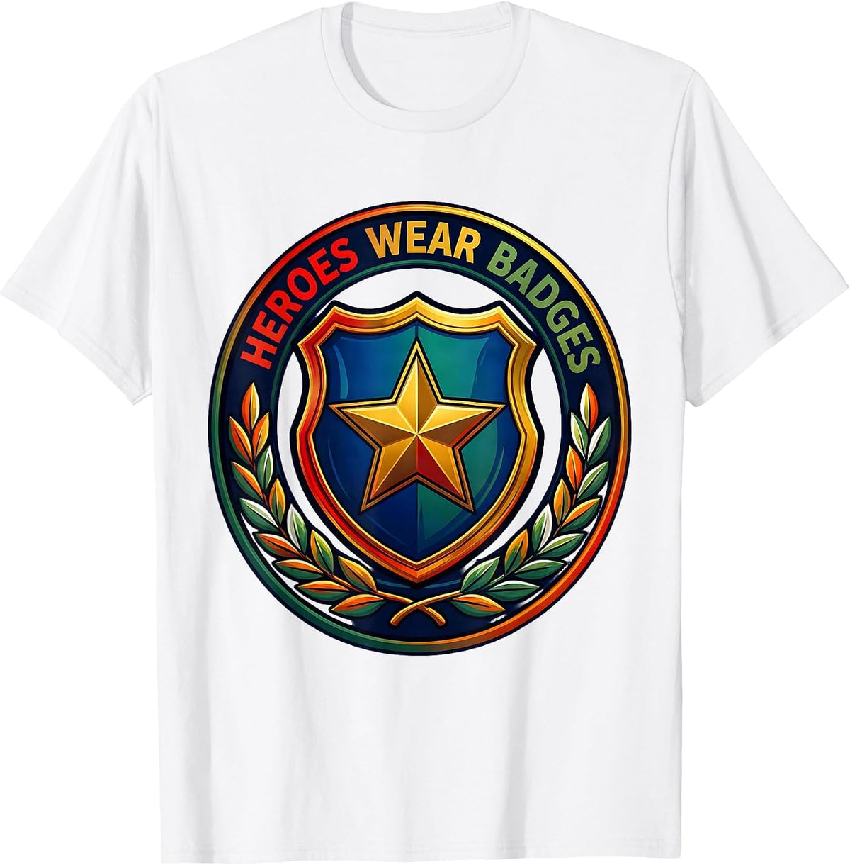 Men's Heroes Wear Badges Law Enforcement Design T-Shirt - White