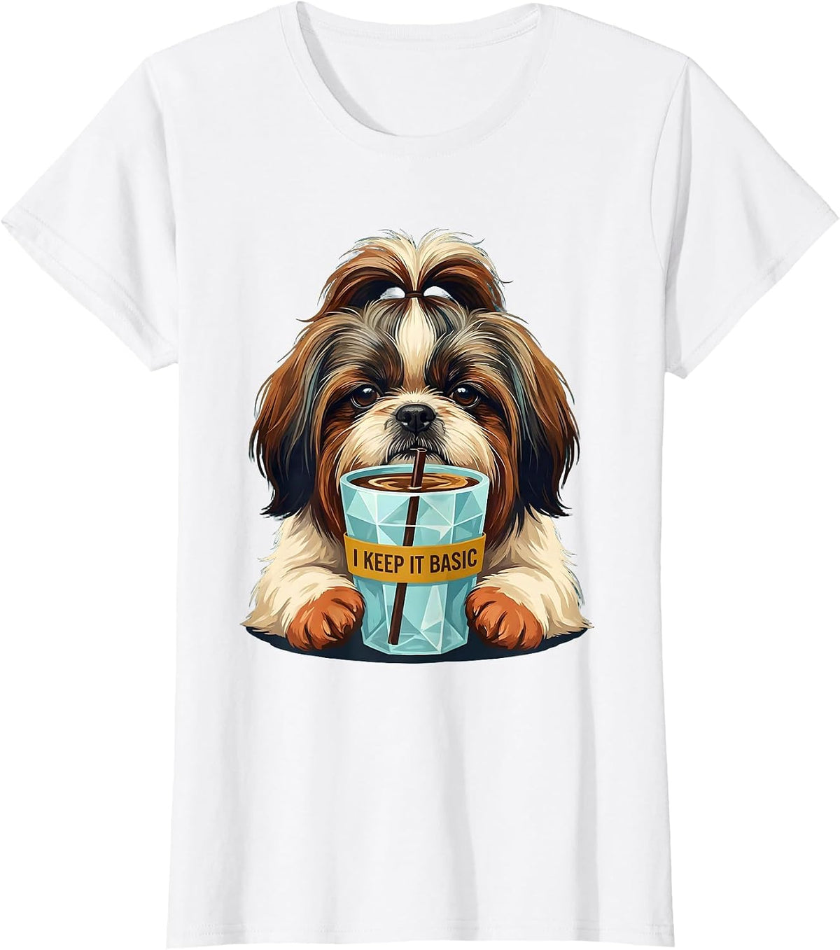I Keep It Basic Funny Shih Tzu Dog Lover Iced Coffee Humor T-Shirt - White