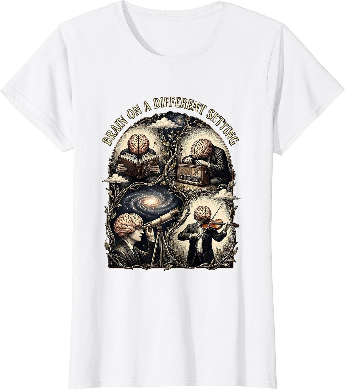 Women's Brain on a Different Setting Neurodiversity Design T-Shirt - White