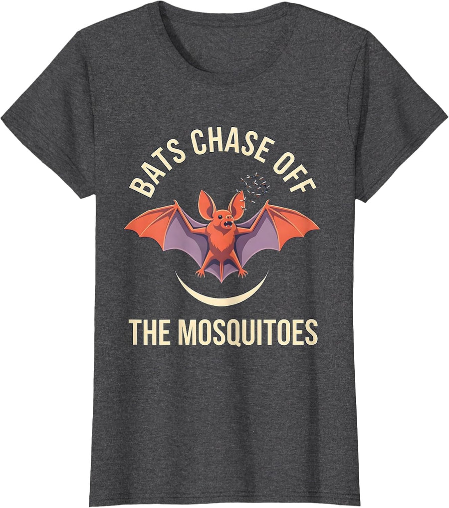 Women's Bats Chase Off The Mosquitoes Funny Bat Lover Halloween T-Shirt - Dark Heather Grey
