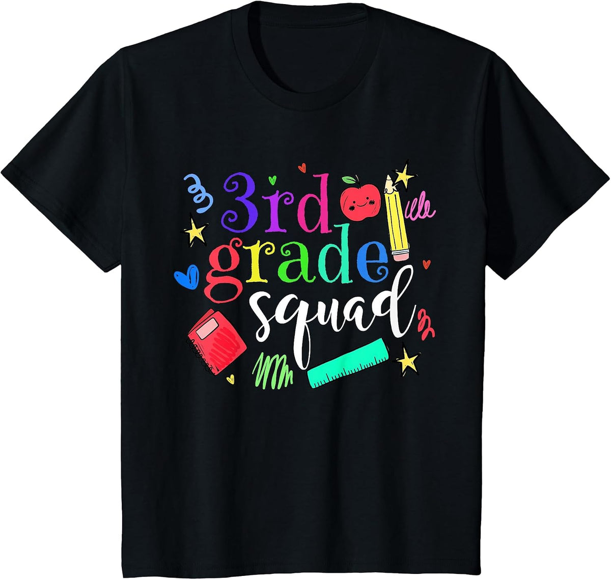 3rd Grade Squad Back to School Team Third Grade Funny T-Shirt - Black