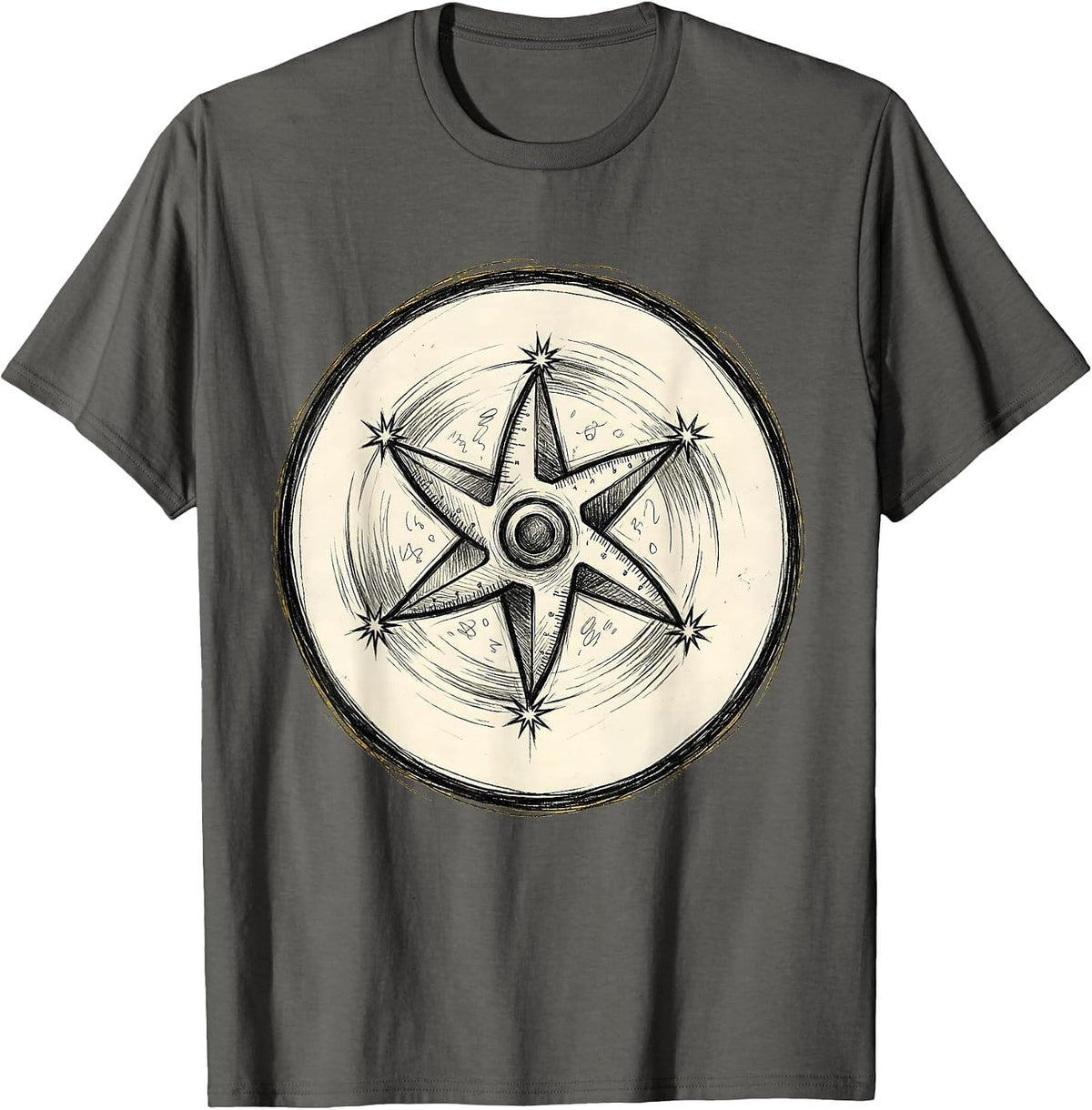 Men's Funny Teacher Ninja Protractor Spinning Star T-Shirt - Asphalt Grey