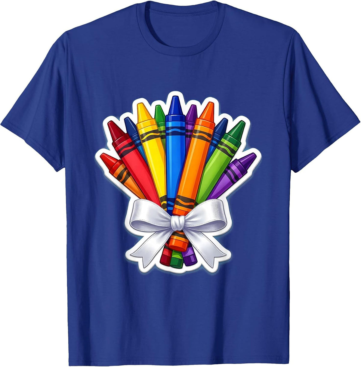 Third Grade Teacher Crayon Bouquet Illustration T-Shirt - Royal Blue