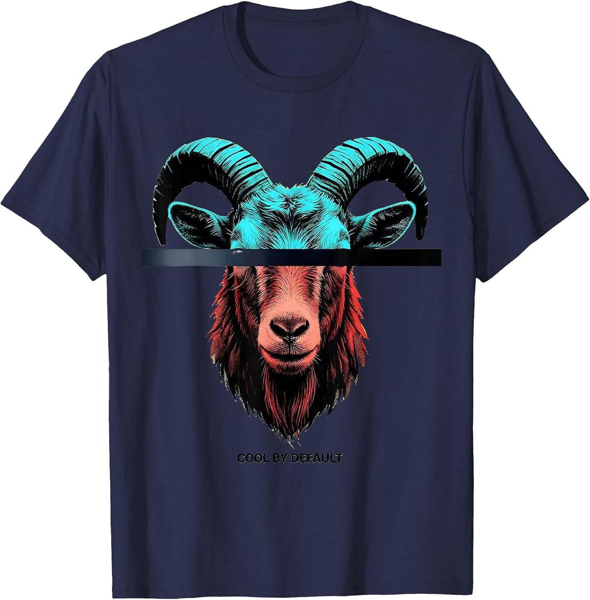 Cool By Default Pop Art Goat Humor Animal Lover Novelty T-Shirt - Navy Blue