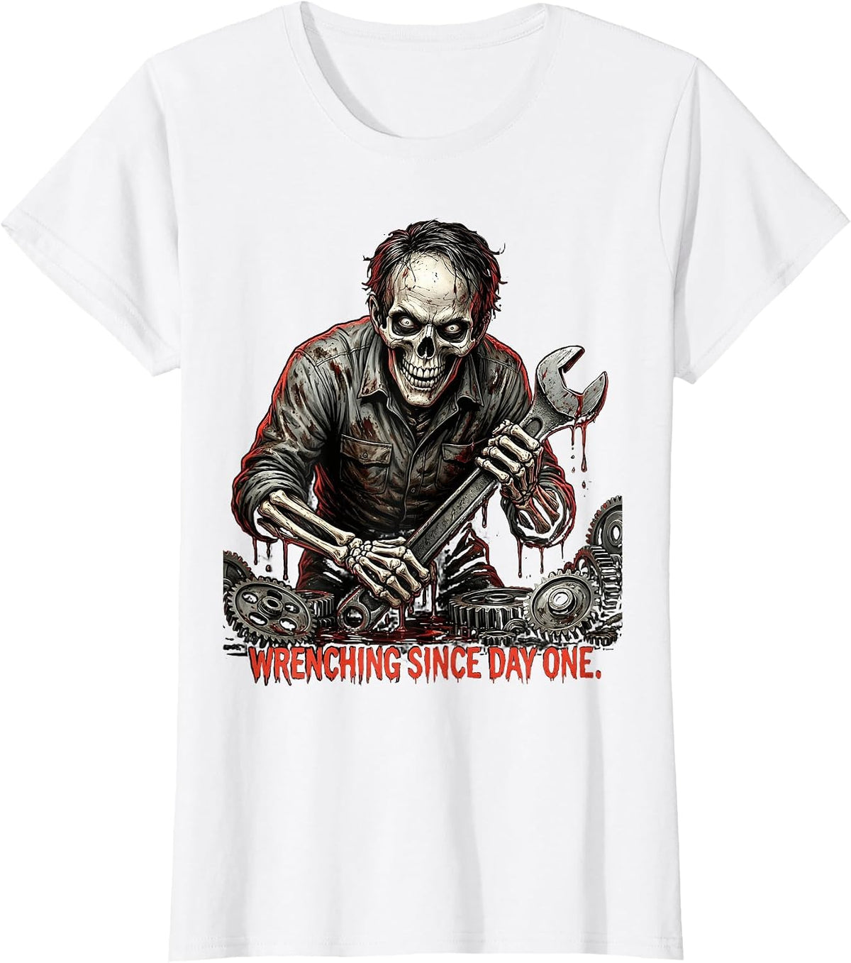 Wrenching Since Day One Mechanic Design T-Shirt - White