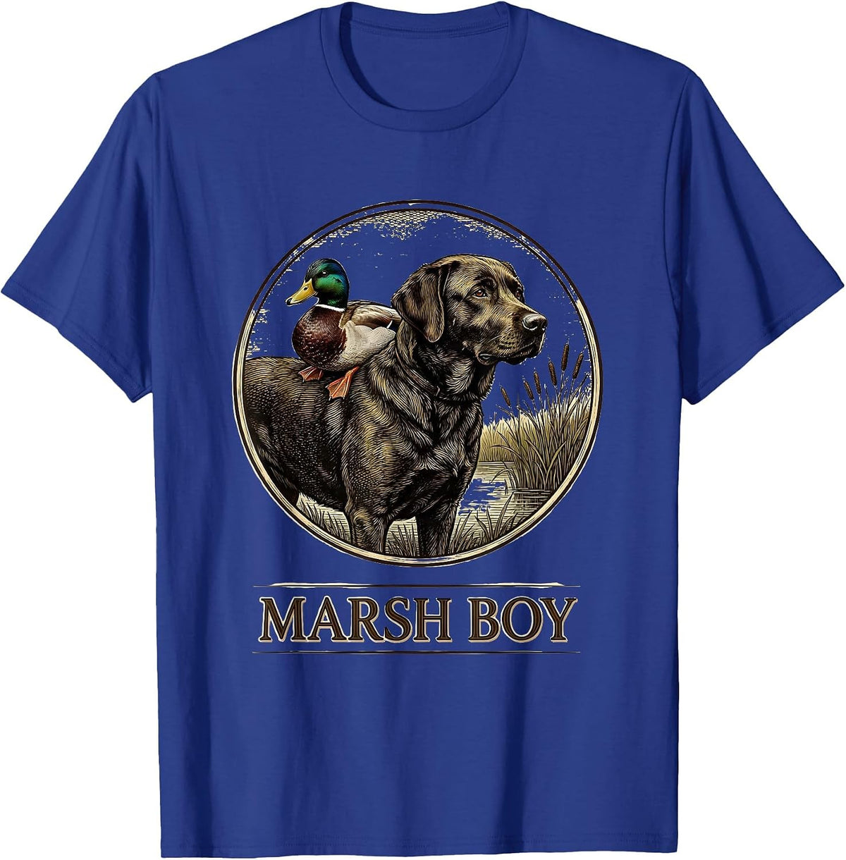 Men's Marsh Boy Vintage Labrador Duck Hunting Rural Heritage T-Shirt - Royal Blue