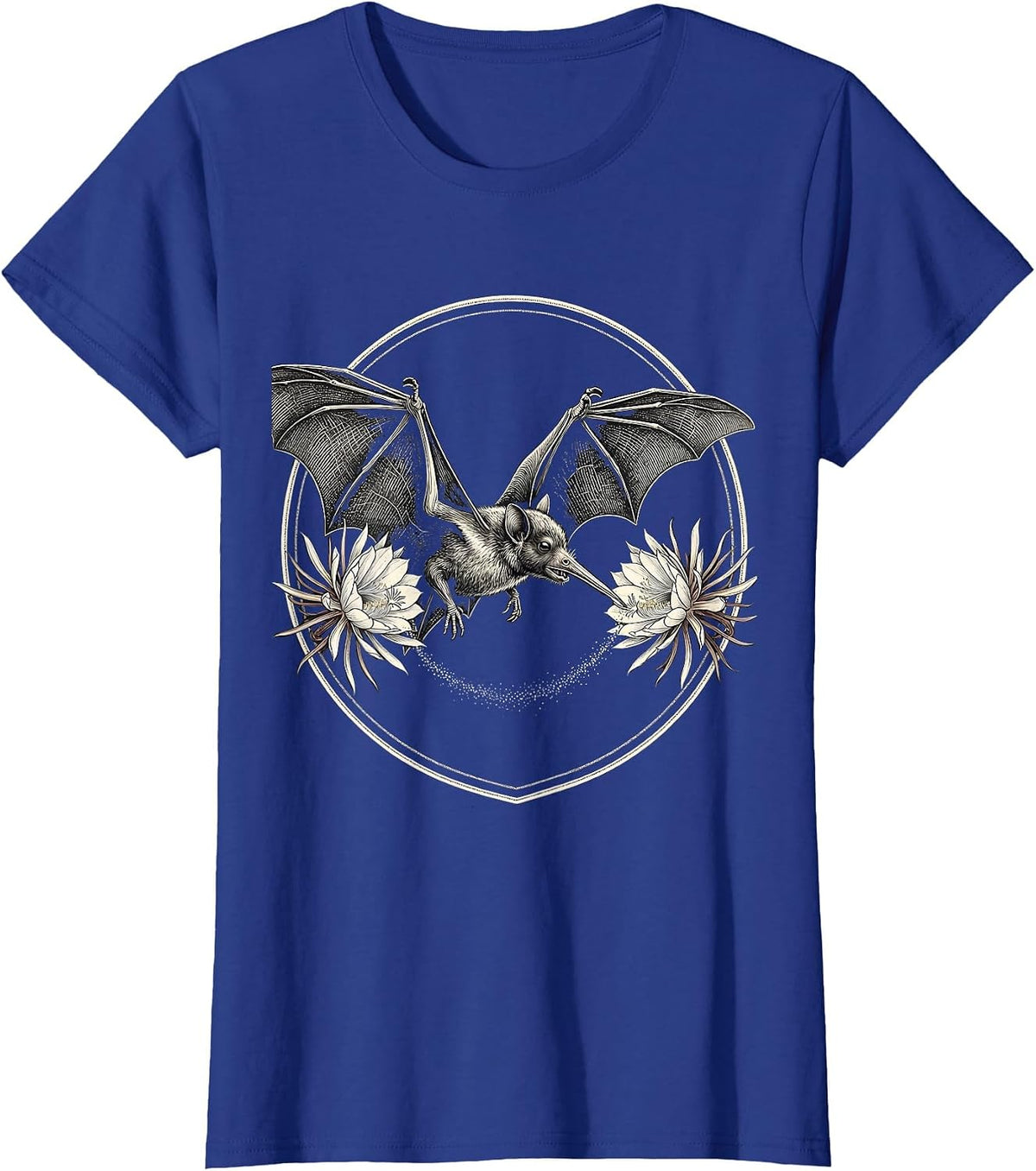 Women's Circular Shield Nectar Bat Nature Gothic Halloween T-Shirt - Royal Blue