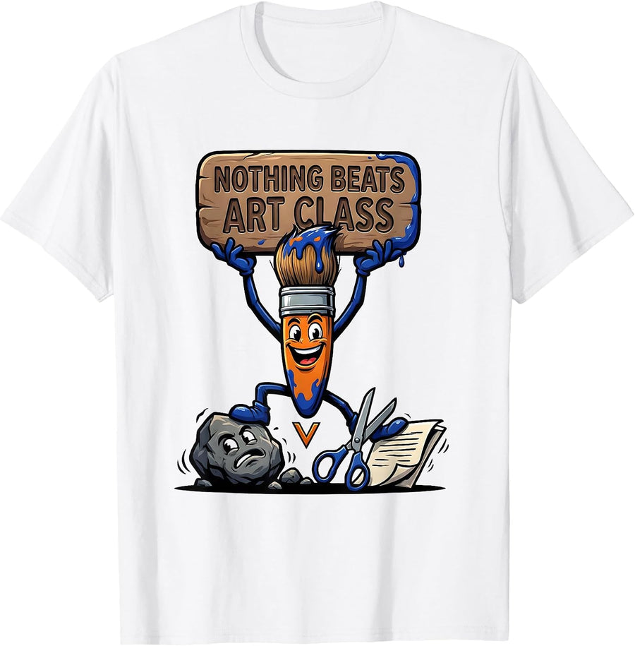 Men's Nothing Beats Art Class Cartoon Funny Back to School Grade T-Shirt - White