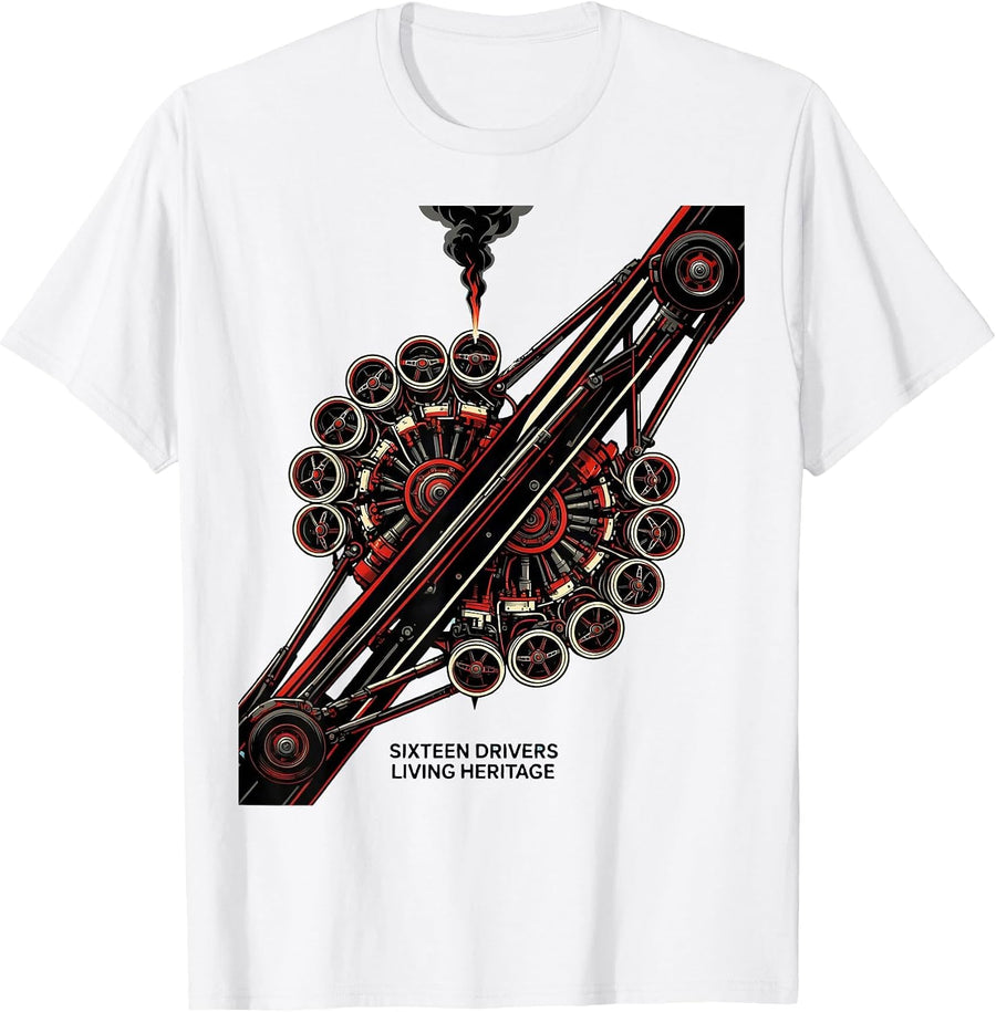 Men's Sixteen Drivers, Living Heritage Constructivist Steam Train T-Shirt - White