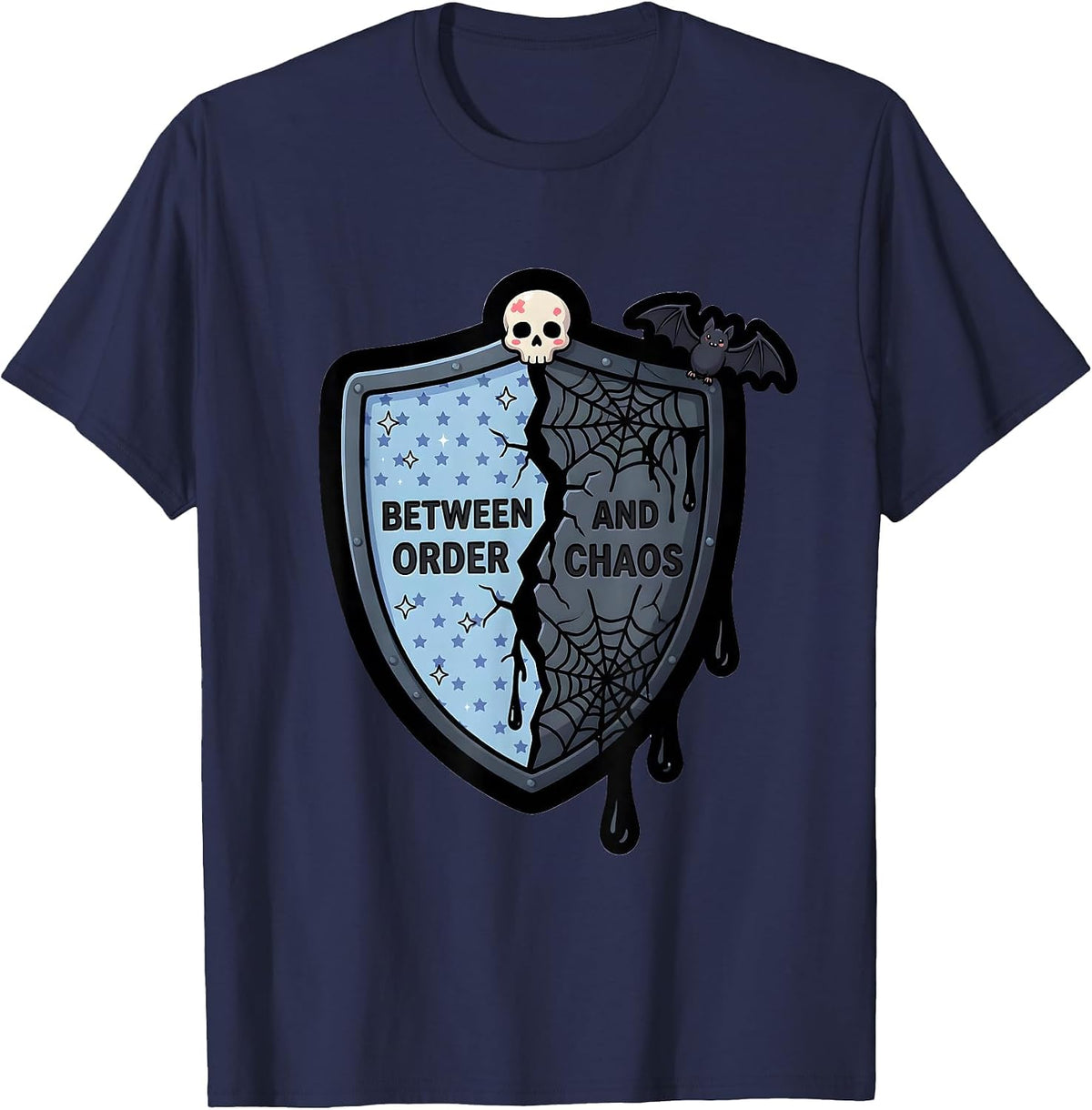 Men's Thin Blue Line Between Order and Chaos Design T-Shirt - Navy Blue