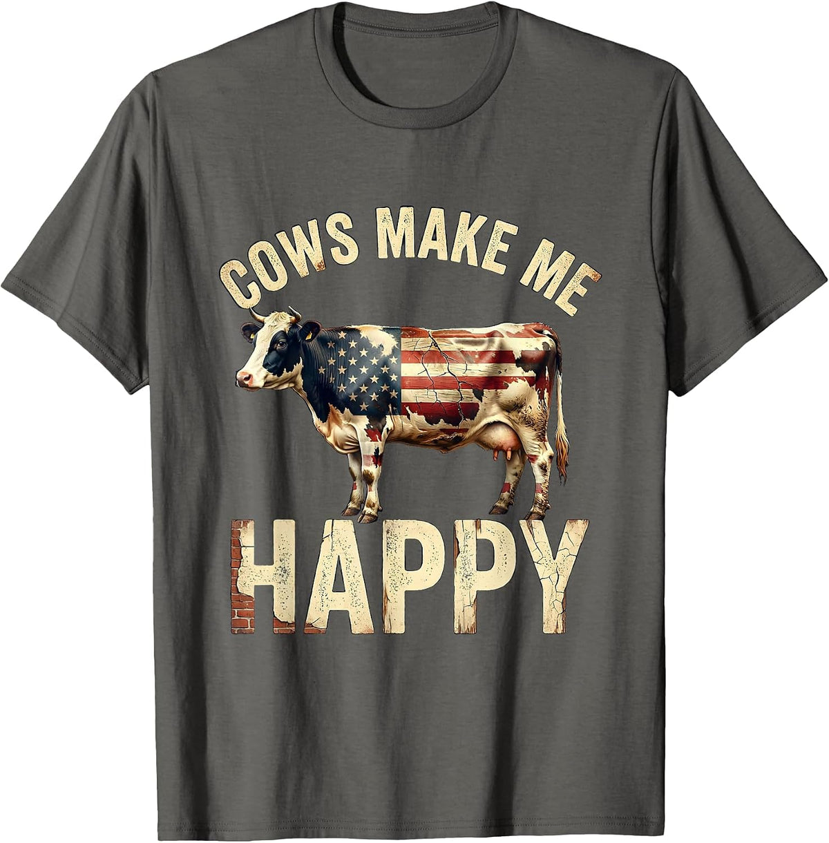 Cows Make Me Happy Cute Cow Lover Design T-Shirt - Asphalt Grey